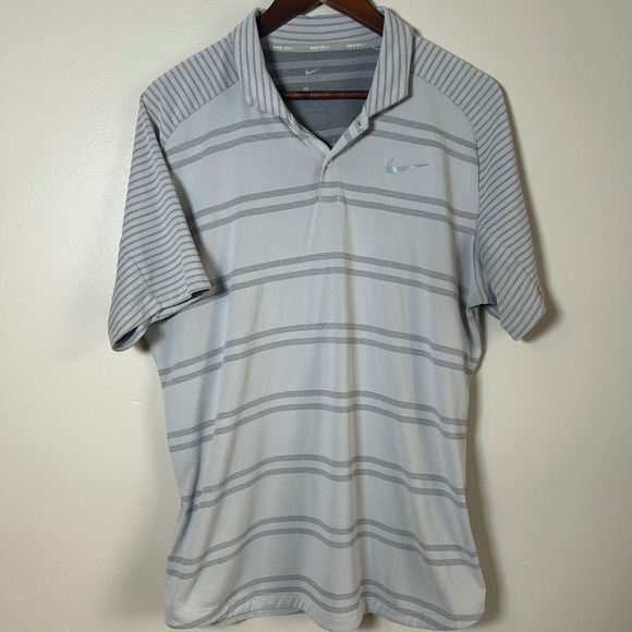 Nike Other - Nike Golf Men's Polo Shirt Gray Stripe Dri-FIT Tiger Woods Collection Size L.‎